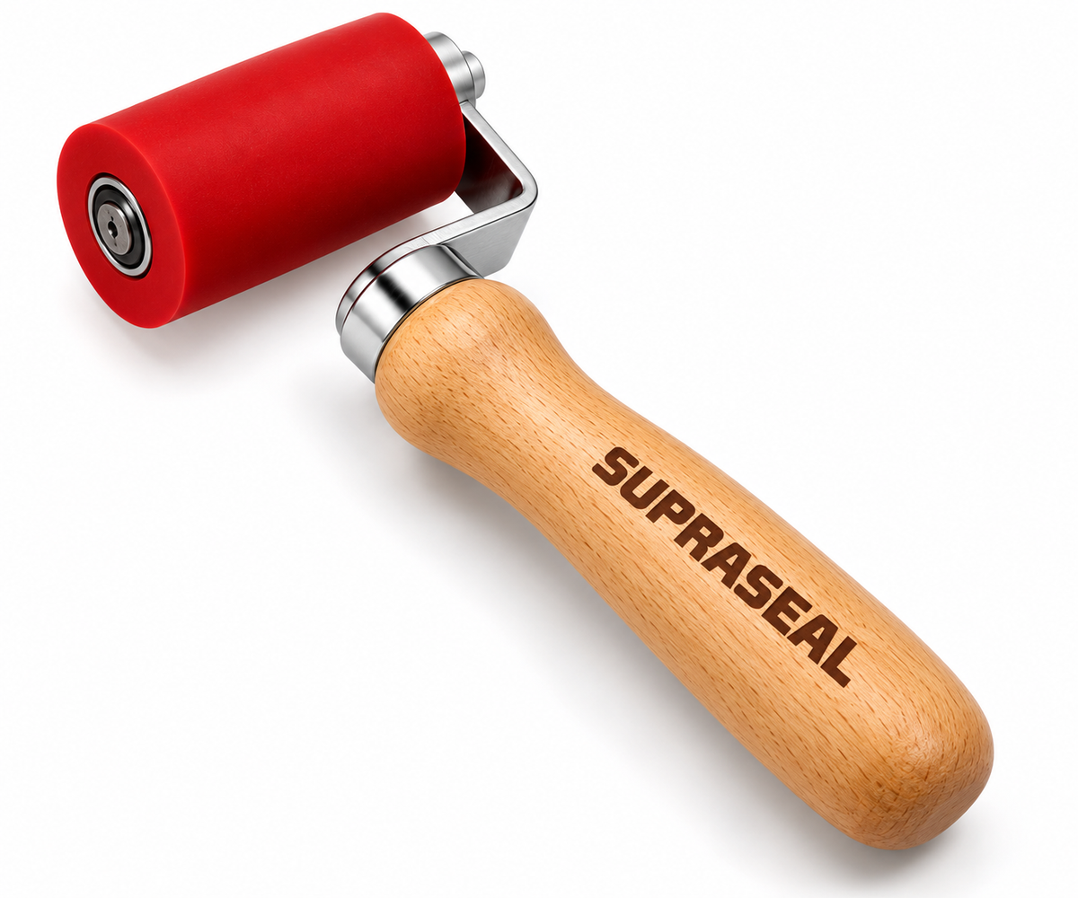 Supraseal silicone seam roller with red silicone roller and wooden handle